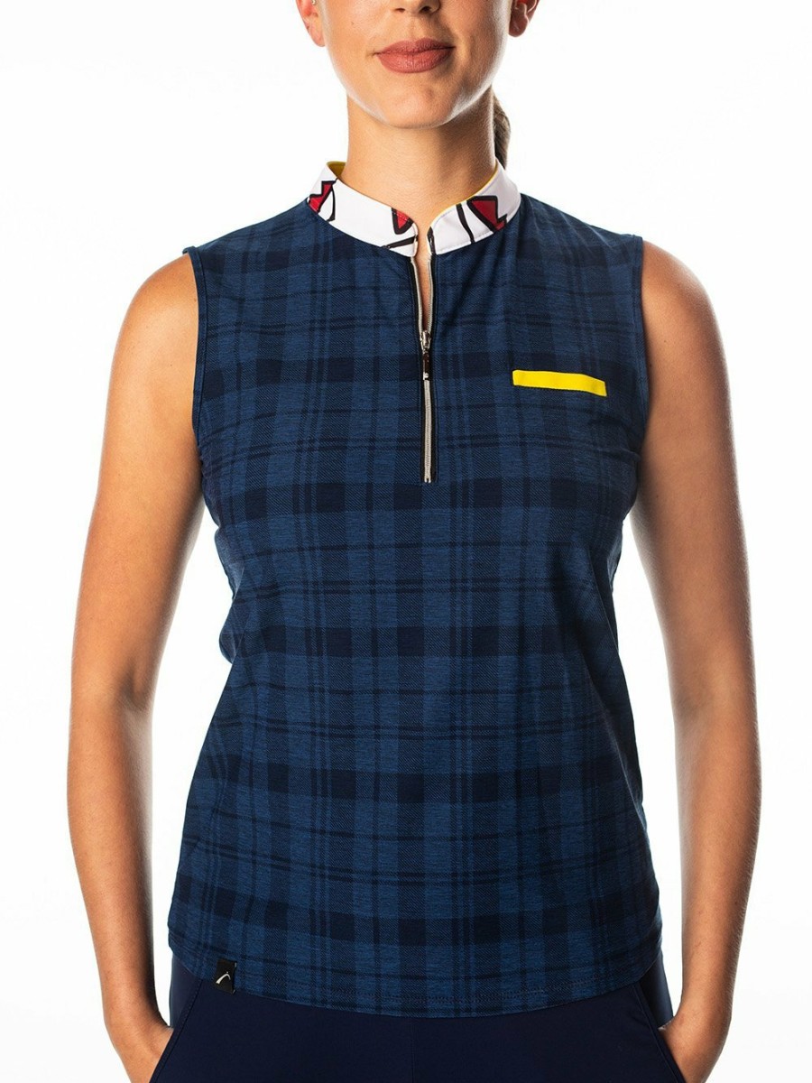 Tops SwingDish | Polly Navy Plaid Sleeveless Polo