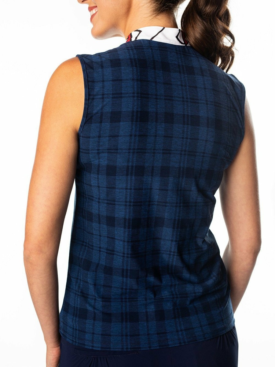 Tops SwingDish | Polly Navy Plaid Sleeveless Polo