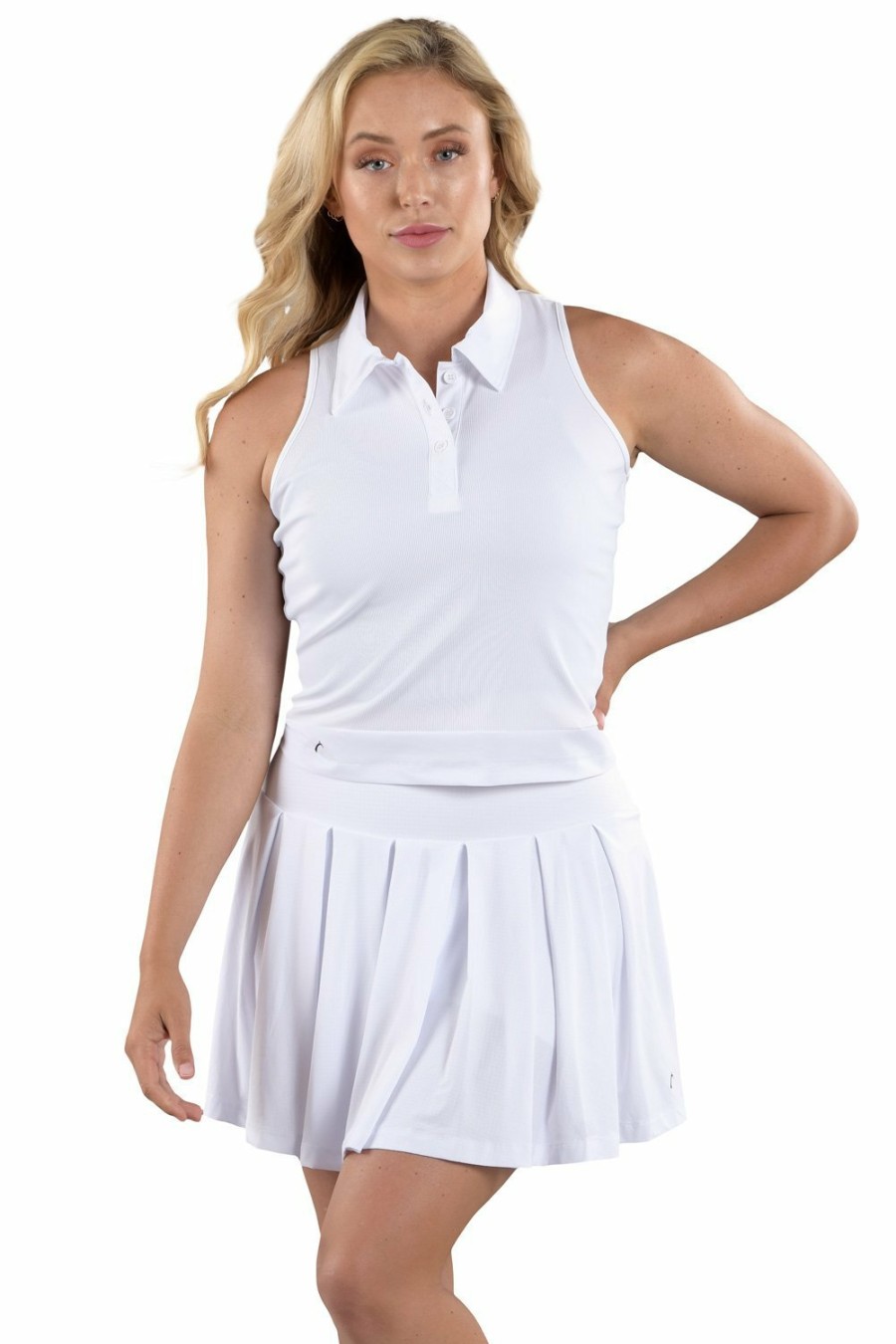 Tops SwingDish | Kaylee White Racerback Cropped Polo