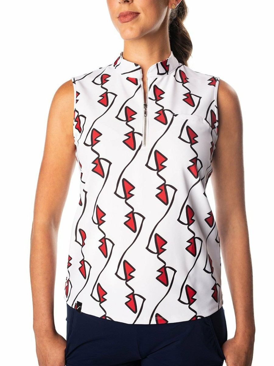 Tops SwingDish | Polly Lip Print Sleeveless Polo