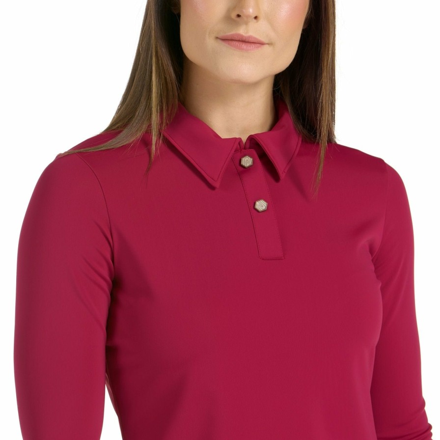 Tops SwingDish | Clara Long Sleeve Crimson Golf Shirt