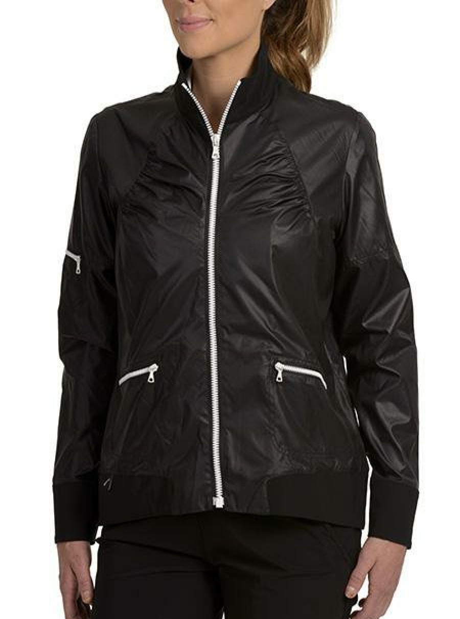 Outerwear SwingDish | Black Shelby With White Zippers Bomber Jacket