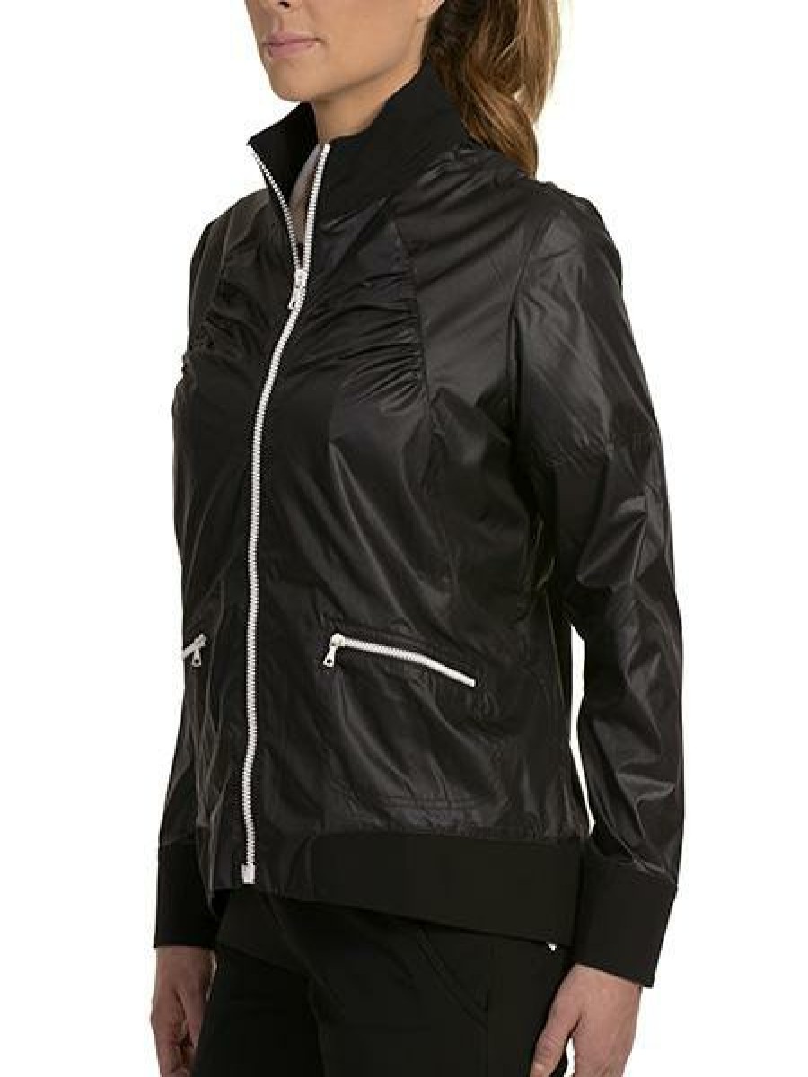 Outerwear SwingDish | Black Shelby With White Zippers Bomber Jacket